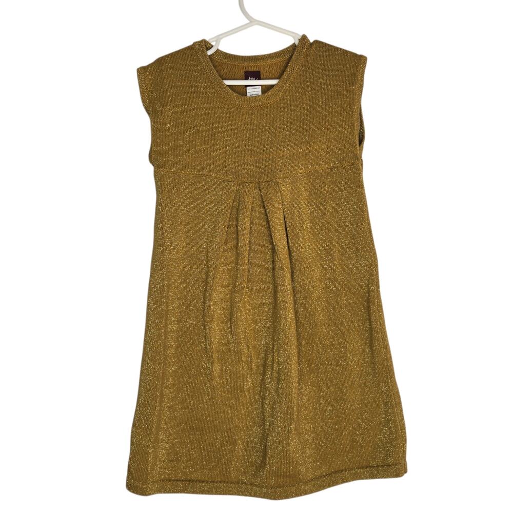 Tea Collection Knit Metallic Gold Dress Holiday Special Occasion Girl 6 Years